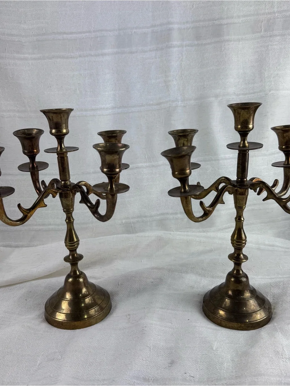 Pair of Vintage Brass 5-Arm Candelabra Candle Holders Circa 1994  Hosley Int’l